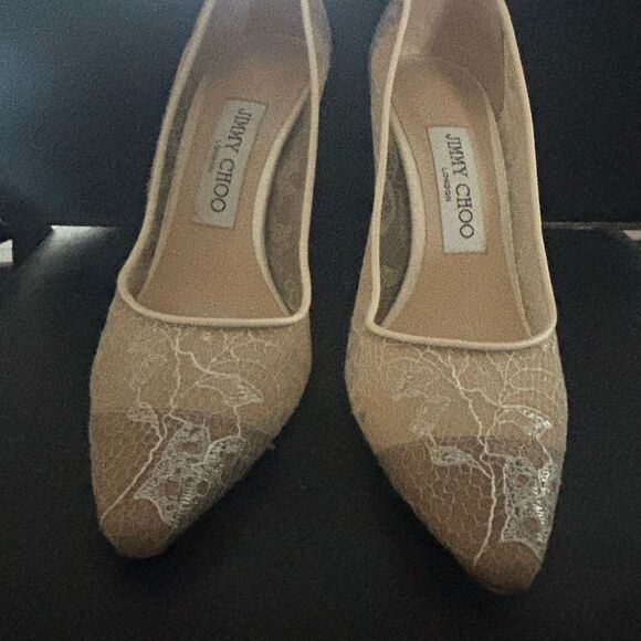 MADE TO ORDEr Jimmy Choo heels Romy Floral Lace Pumps ivory pointy toe shoes - Picture 2 of 8